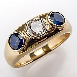 Bague en or avec zircone cubique en verre vintage bleu