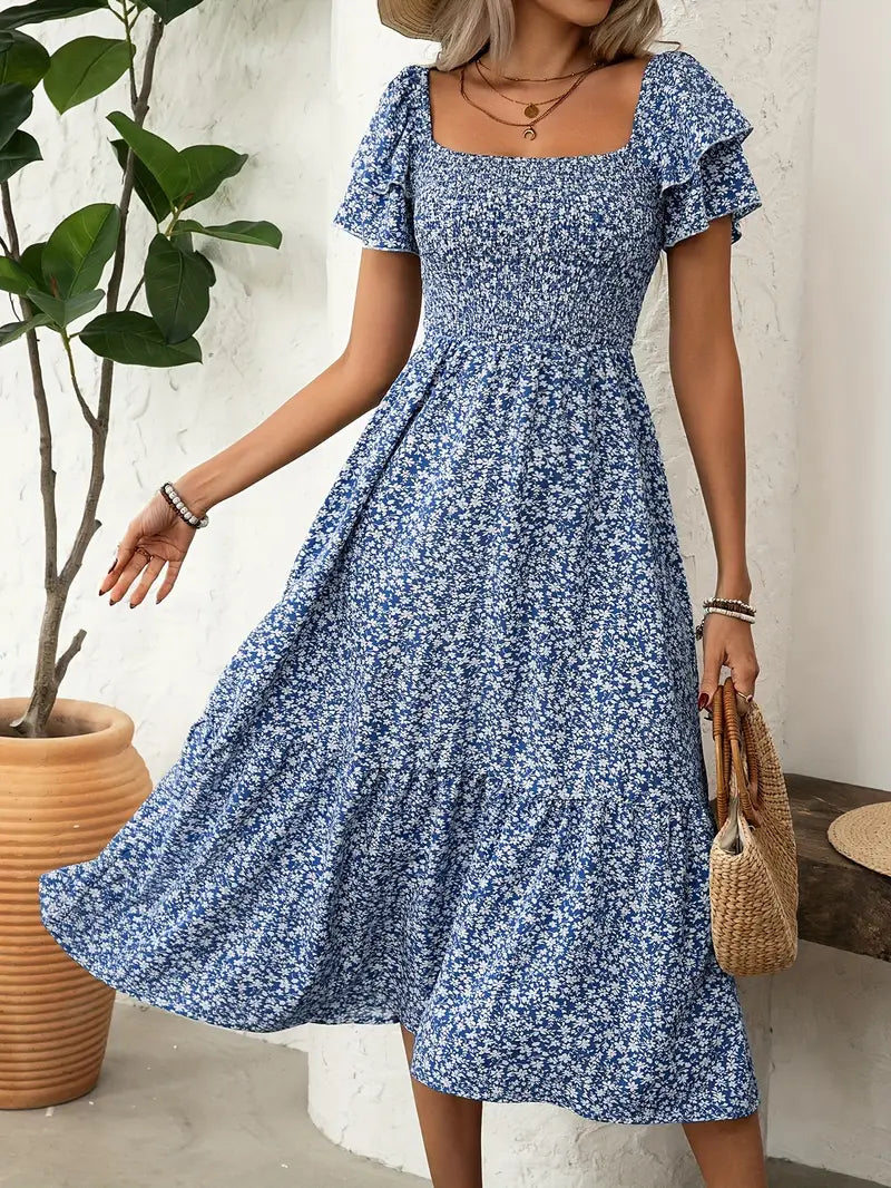 Liliane™ | Robe Midi Froncée Fleurie