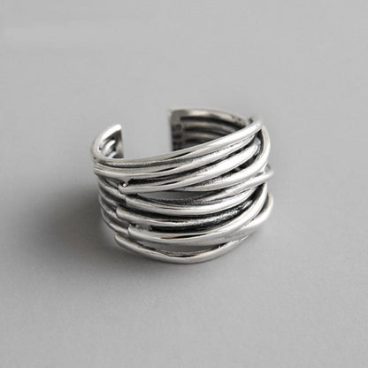 Bague ajustable en argent sterling 925 en couches