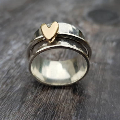 Bague en Argent avec Cœur Doré