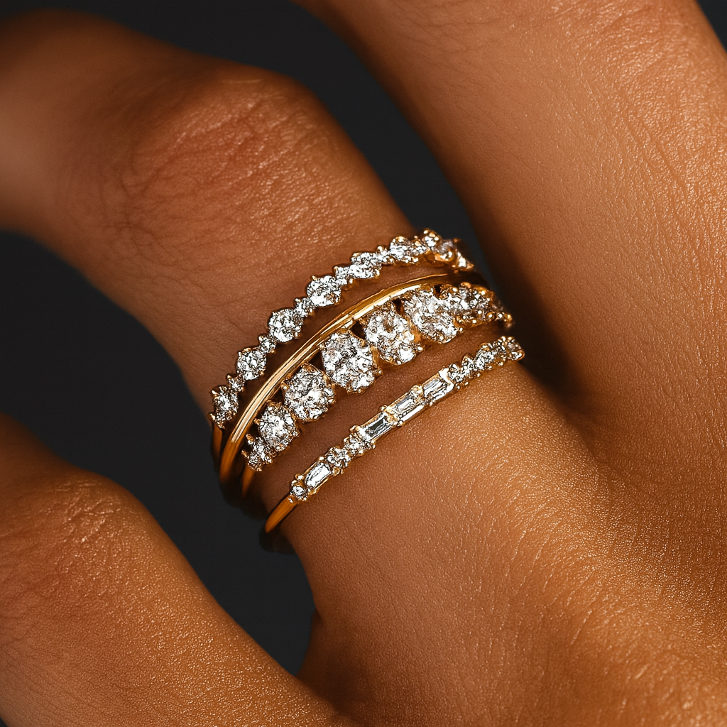 Ensemble de Bagues en Zirconia Doré Vintage