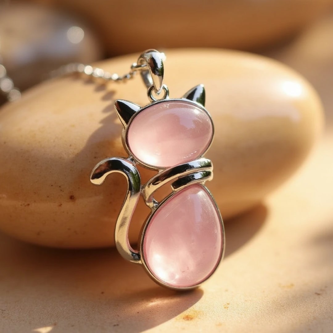 Collier avec chat en pierre véritable