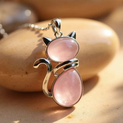 Collier avec chat en pierre véritable