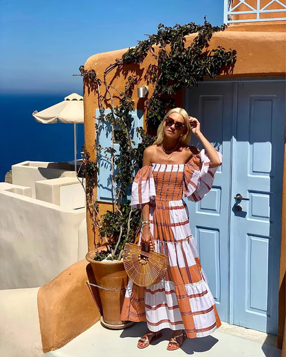 Isadora™ | Robe Longue Off-Shoulder à Imprimé Mexicain de Luxe