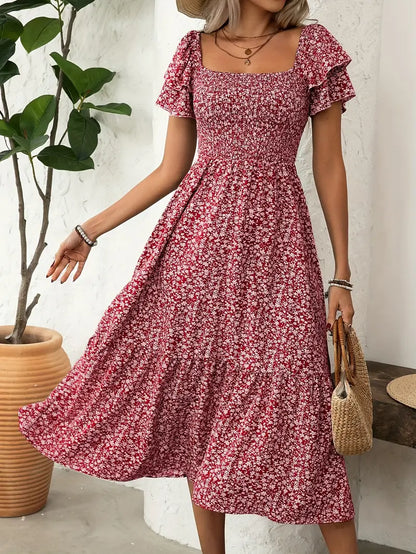 Liliane™ | Robe Midi Froncée Fleurie